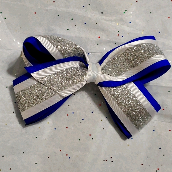 💙Handmade Hair Bow- Royal Blue, Silver and White - Picture 1 of 2